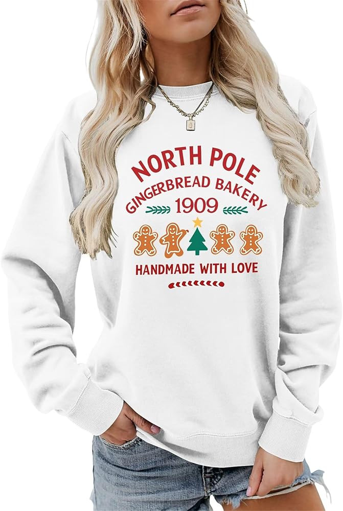 Sudaderas de Navidad para mujer, Polo Norte, panadería de pan de jengibre, 1909, gráfico, casua... | Amazon (US)