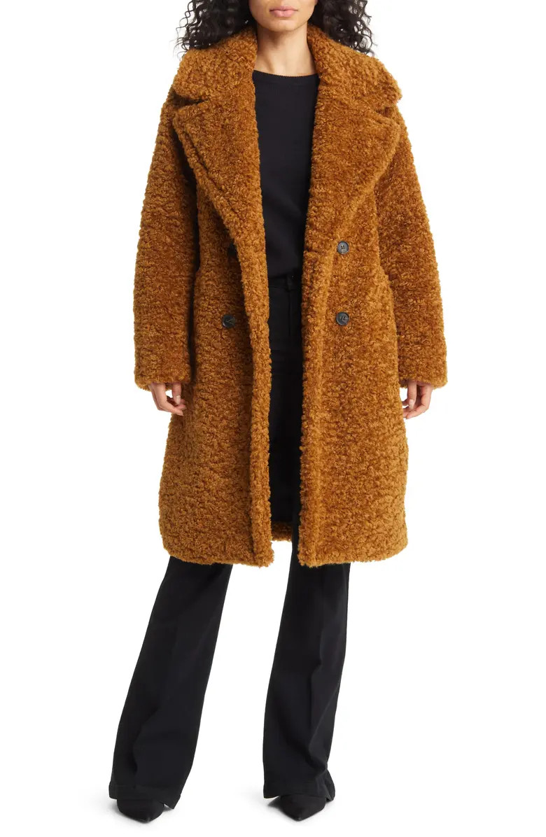 Double Breasted Faux Fur Teddy Coat | Nordstrom