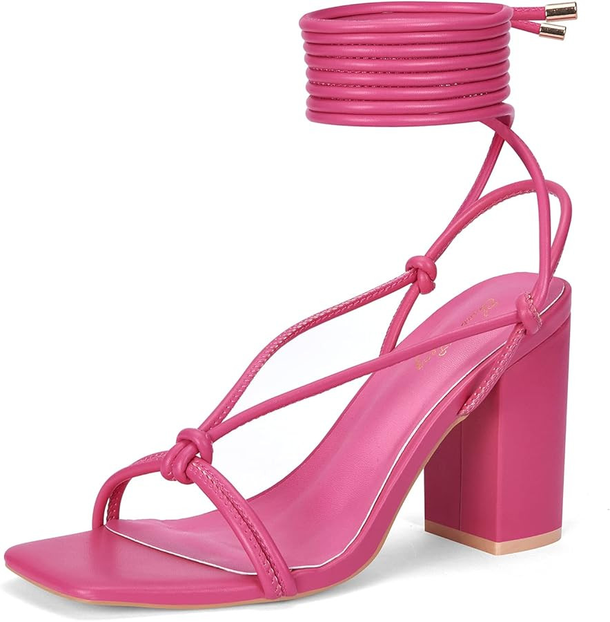 Elisabet Tang Women's Strappy Chunky Heels Sandals, 3 inch Low Block Heels Lace Up Ankle Wrap Hee... | Amazon (US)