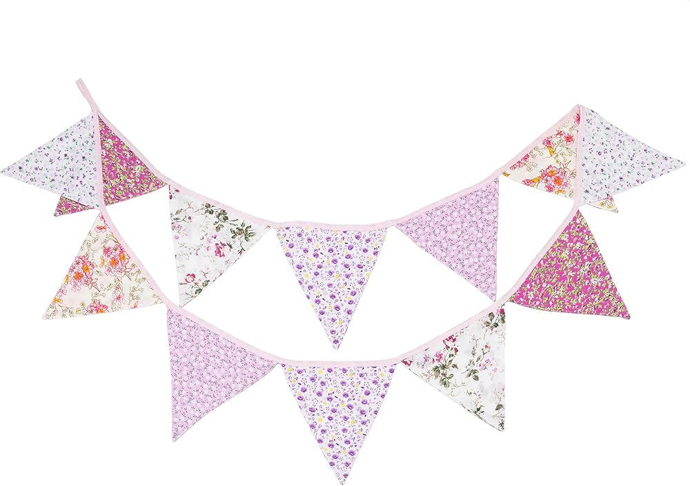 LOVENJOY Pink Floral 100% Cotton Bunting Banner for Girls Shabby Chic Wedding Birthday Decoration | Amazon (US)