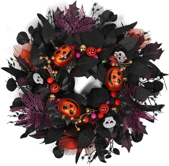 24" Glitter Halloween Wreath for Front Door, Hanger Included | Amazon (US)