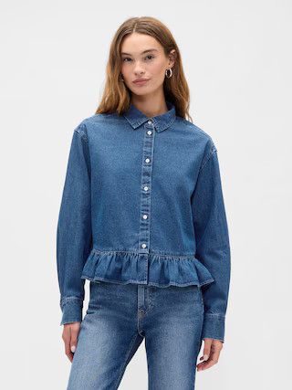 Relaxed Cropped Poplin Peplum Shirt | Gap Factory