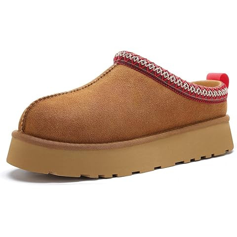 KIDMI Genuine Suede Platform Slippers for Women Fuzzy Winter Warm Shoes Indoor Outdoor | Amazon (US)