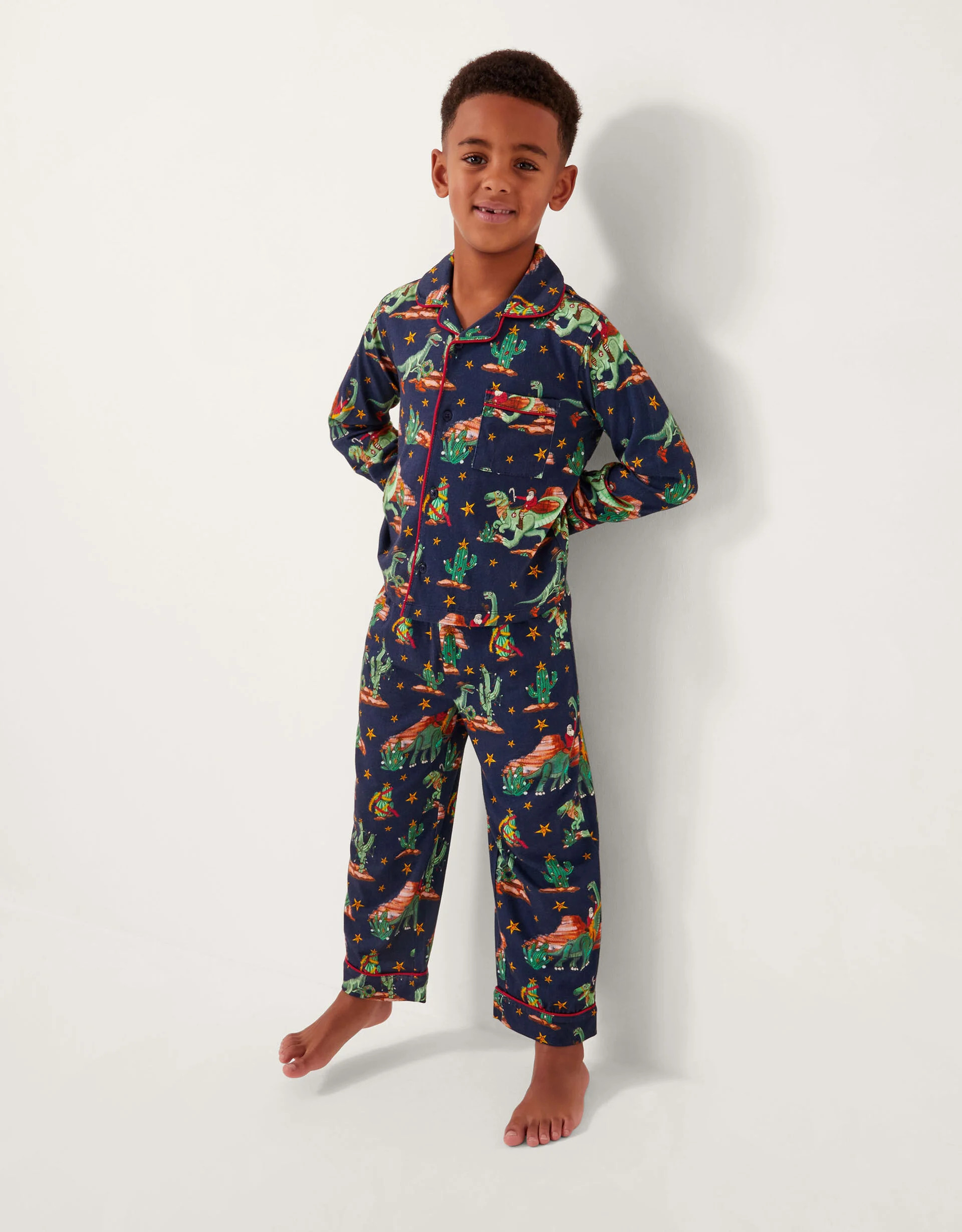 Christmas Dinosaur Print Long Pyjamas Set Blue | Monsoon (UK)