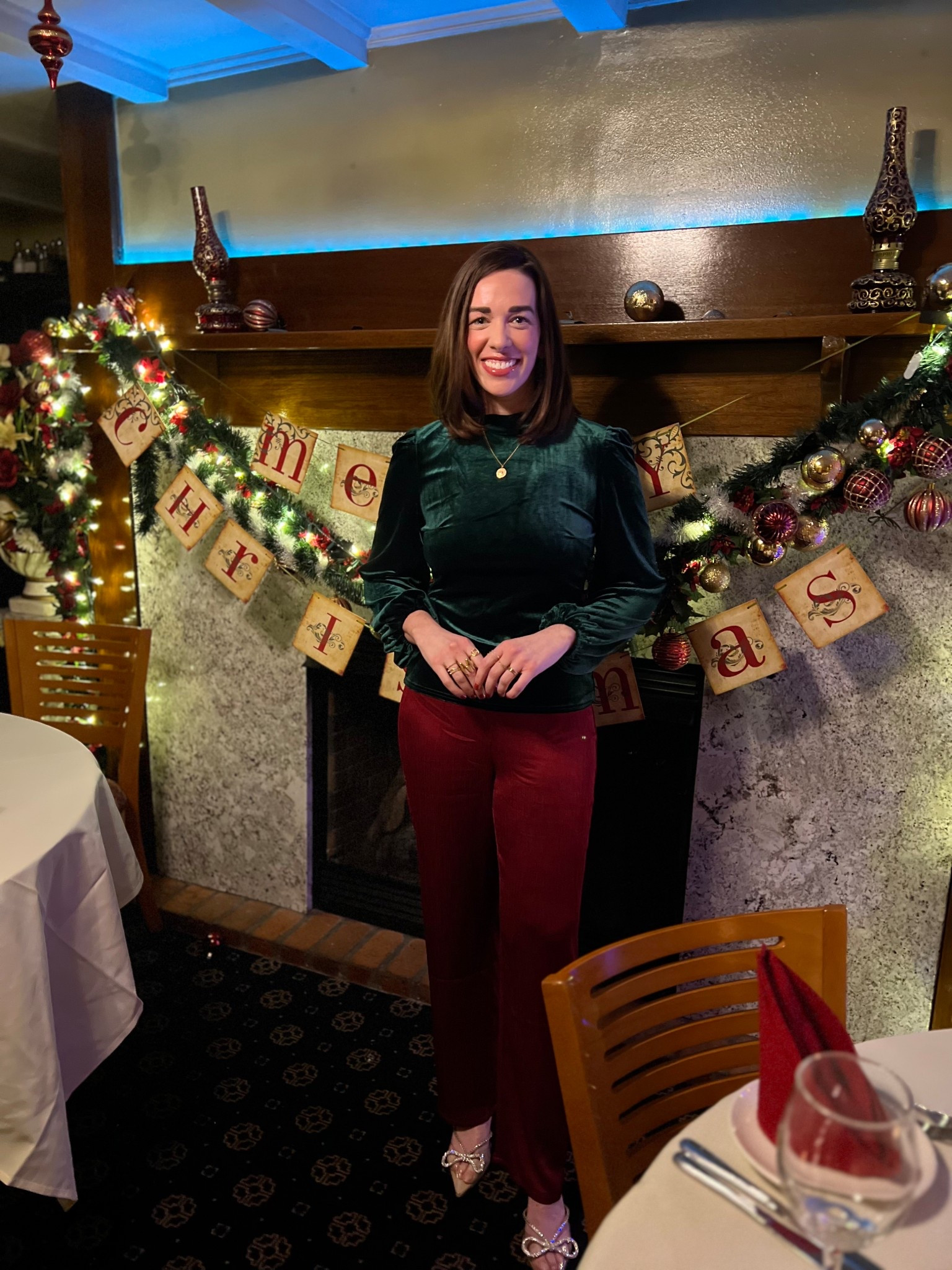 Green velvet top (small). Red plise pants (small). Clear bow heels (8.5). #velvettop #top #greentop #pants #redpants #redplisepants #satinpants #heels #bowheels #clearheels winteroutfit
winter capsule wardrobe 
Valentine’s Day outfit
date night outfits

#LTKSeasonal #LTKFindsUnder50 #LTKFindsUnder100