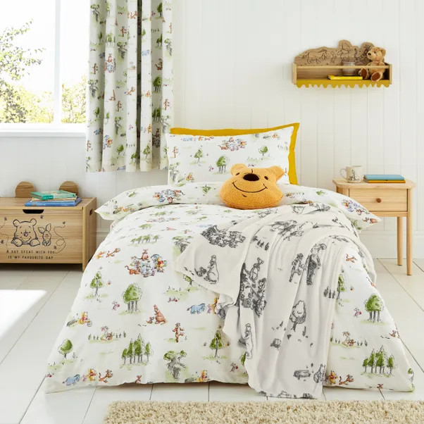 Disney Winnie the Pooh Watercolour Cotton Duvet Cover and Pillowcase Set | Dunelm