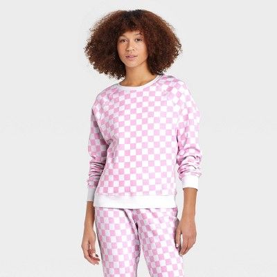 Women's Valentine's Day Graphic Sweatshirt - Pink Checkered | Target