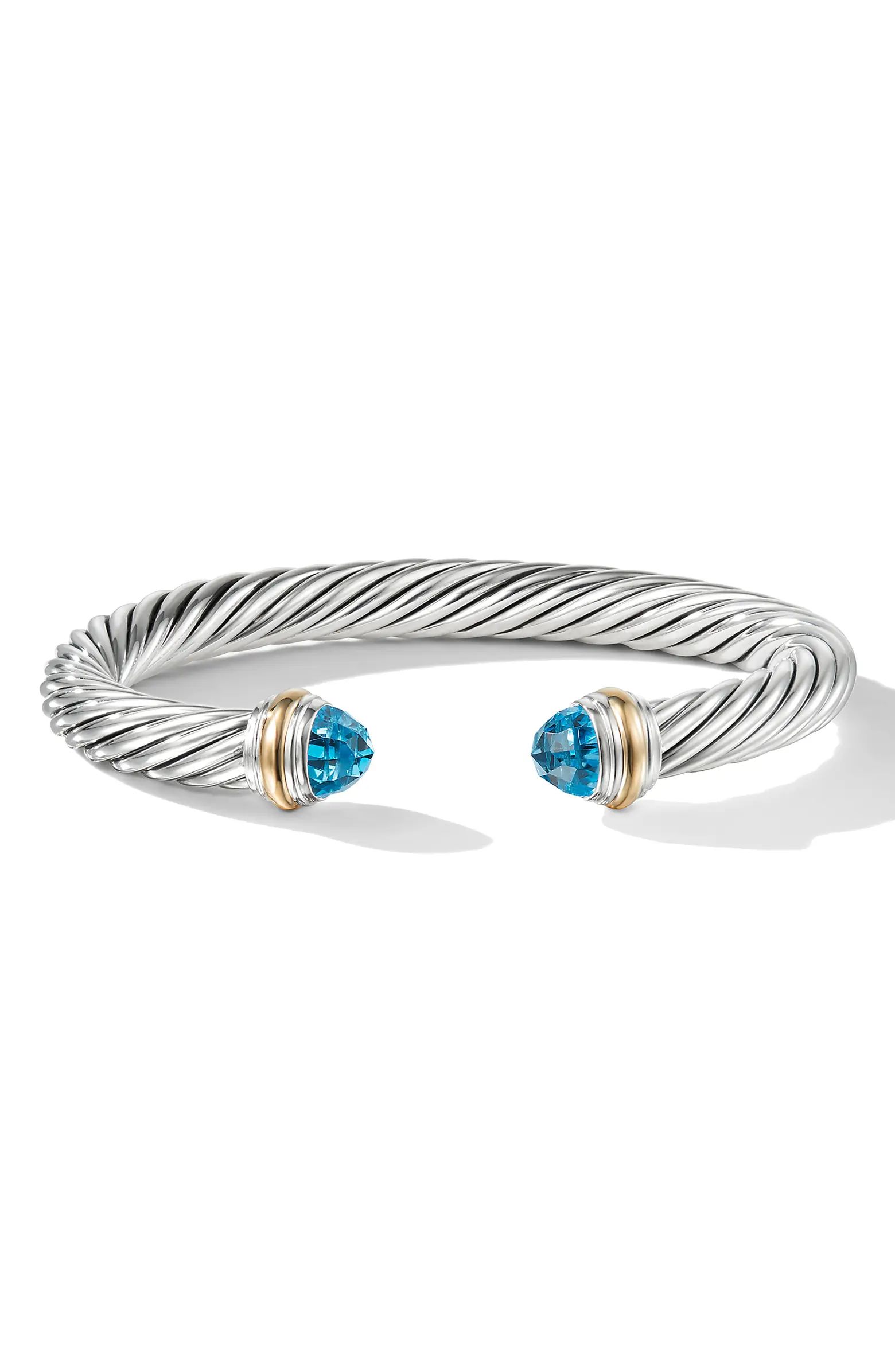 Classic Cable Bracelet in Sterling Silver with 14K Yellow Gold and Semiprecious Stones, 7mm | Nordstrom