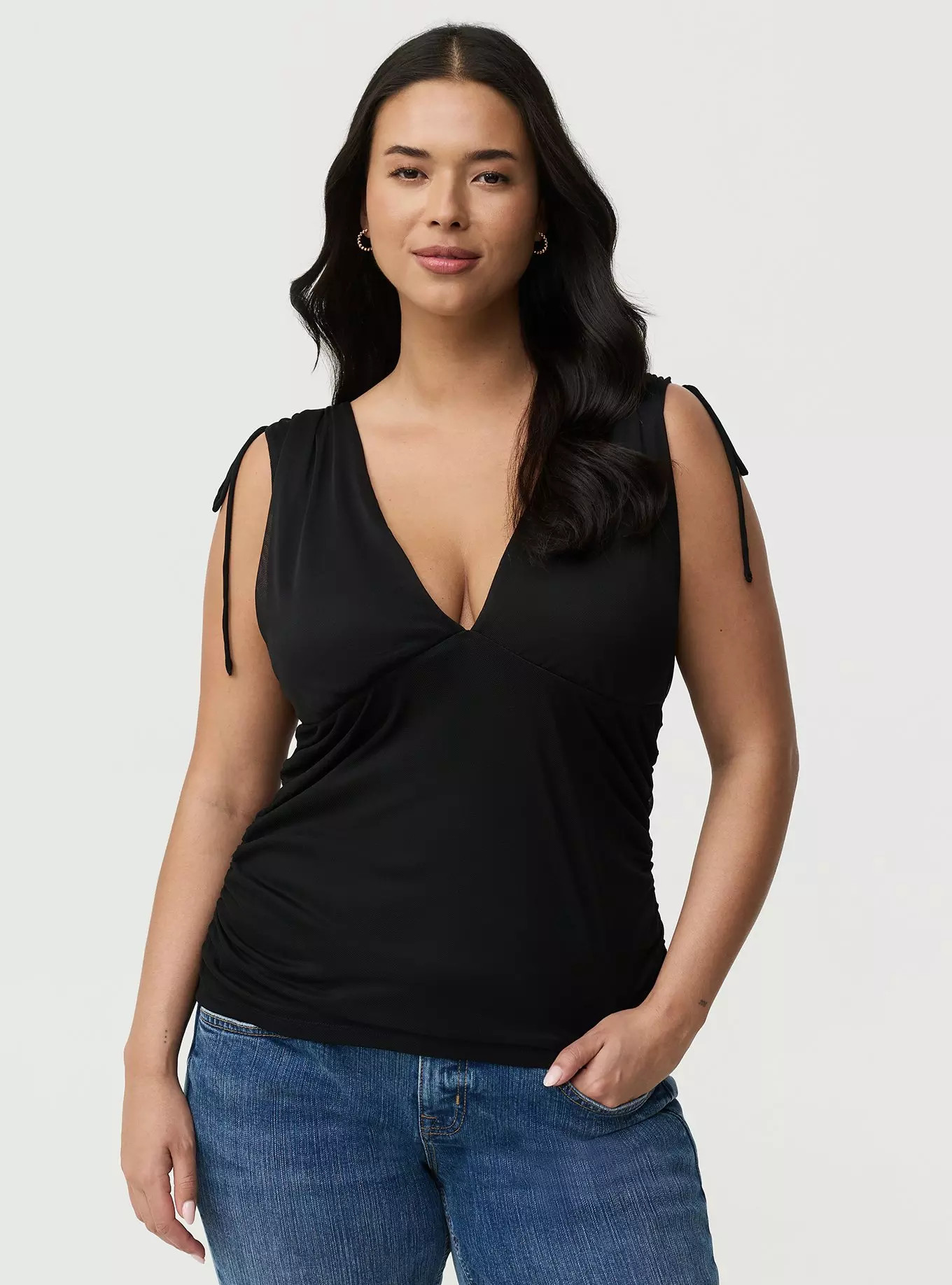 Mesh V-Neck Ruched Top | Torrid (US & Canada)
