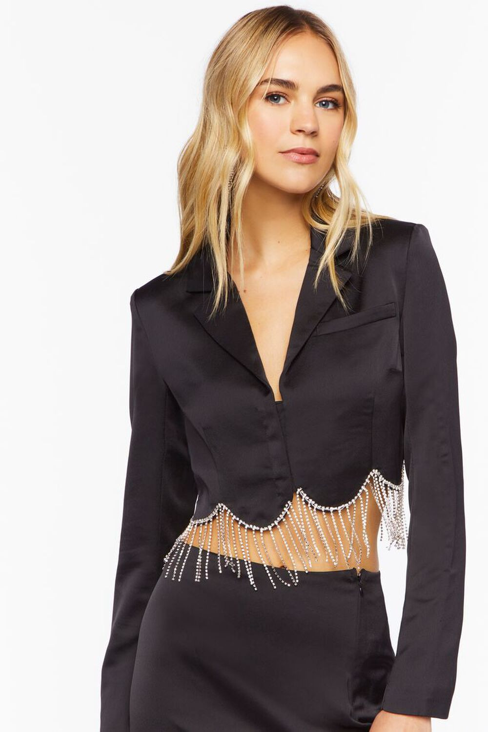 Satin Rhinestone Fringe Blazer | Forever 21 (US)