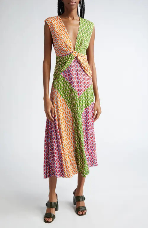 FARM Rio Cashew Knot Front Midi Dress in Green Multi at Nordstrom, Size Medium | Nordstrom