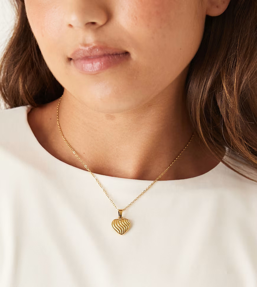 Lost Souls ridged heart pendant necklace in 18ct gold plated stainless steel | ASOS (Global)