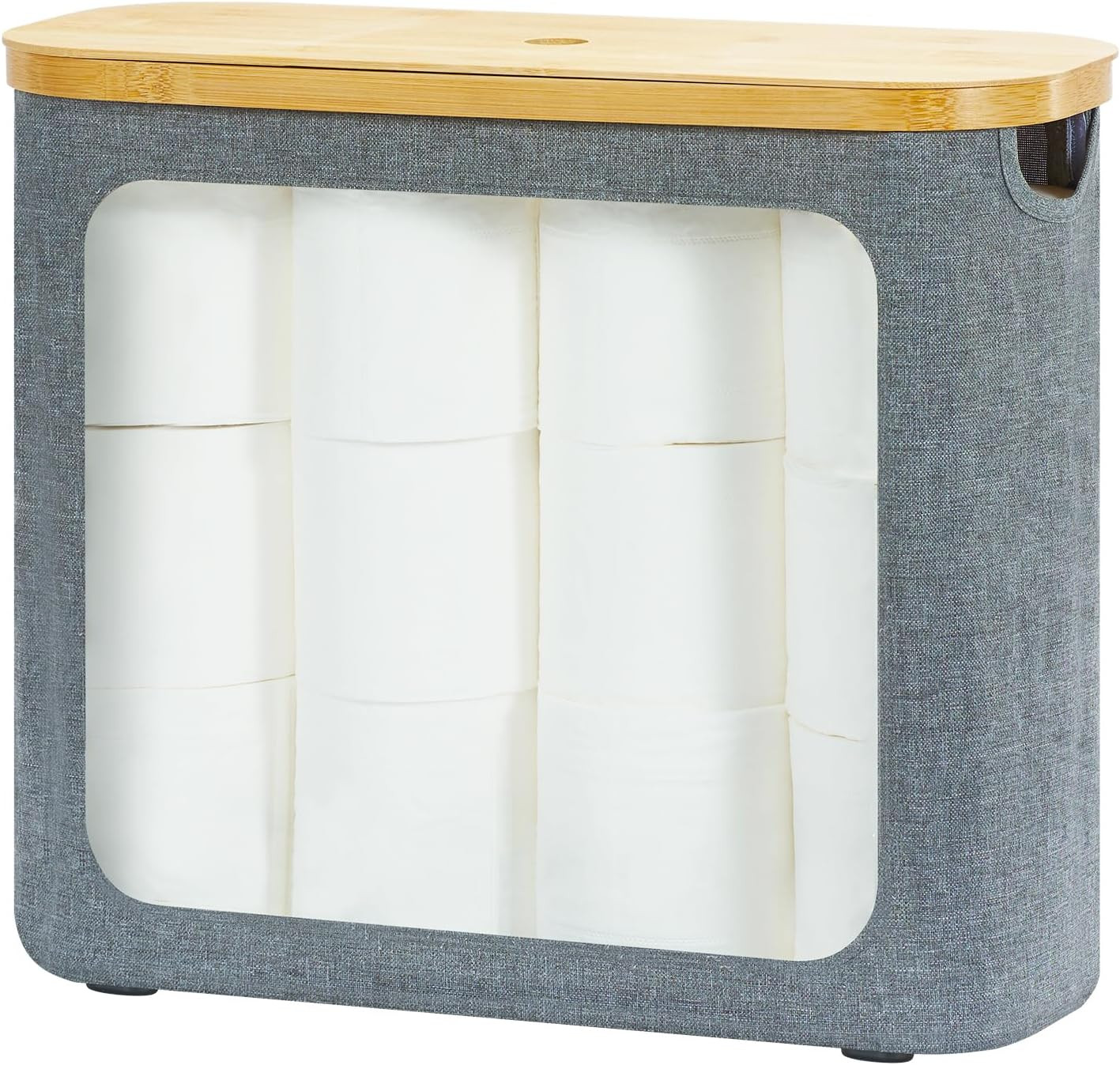 Toilet Paper Basket, Toilet Paper Storage with Lid for 12 Rolls, Bathroom Storage Organizer with Bamboo Lid, Grey | Amazon (US)