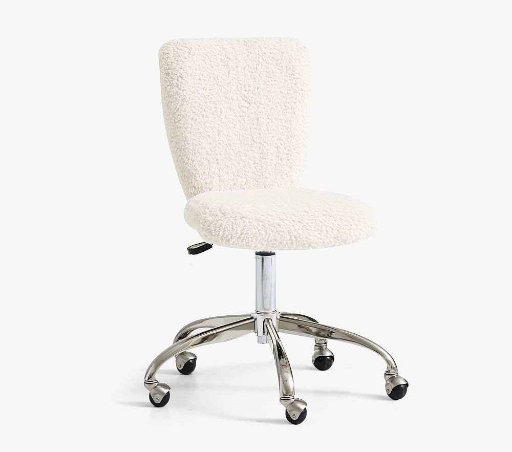 Swivel Upholstered Desk Chair Square Back, Ivory Sherpa | Pottery Barn Kids