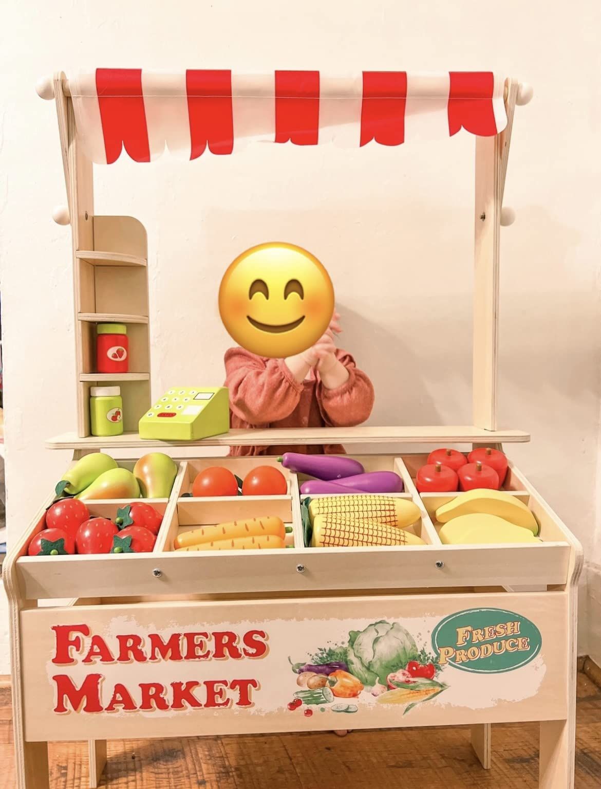 Amazon.com: Wooden Farmers Market Stand - Toy Grocery Set for Pretend Role Play, 30+ Pieces- Incl... | Amazon (US)