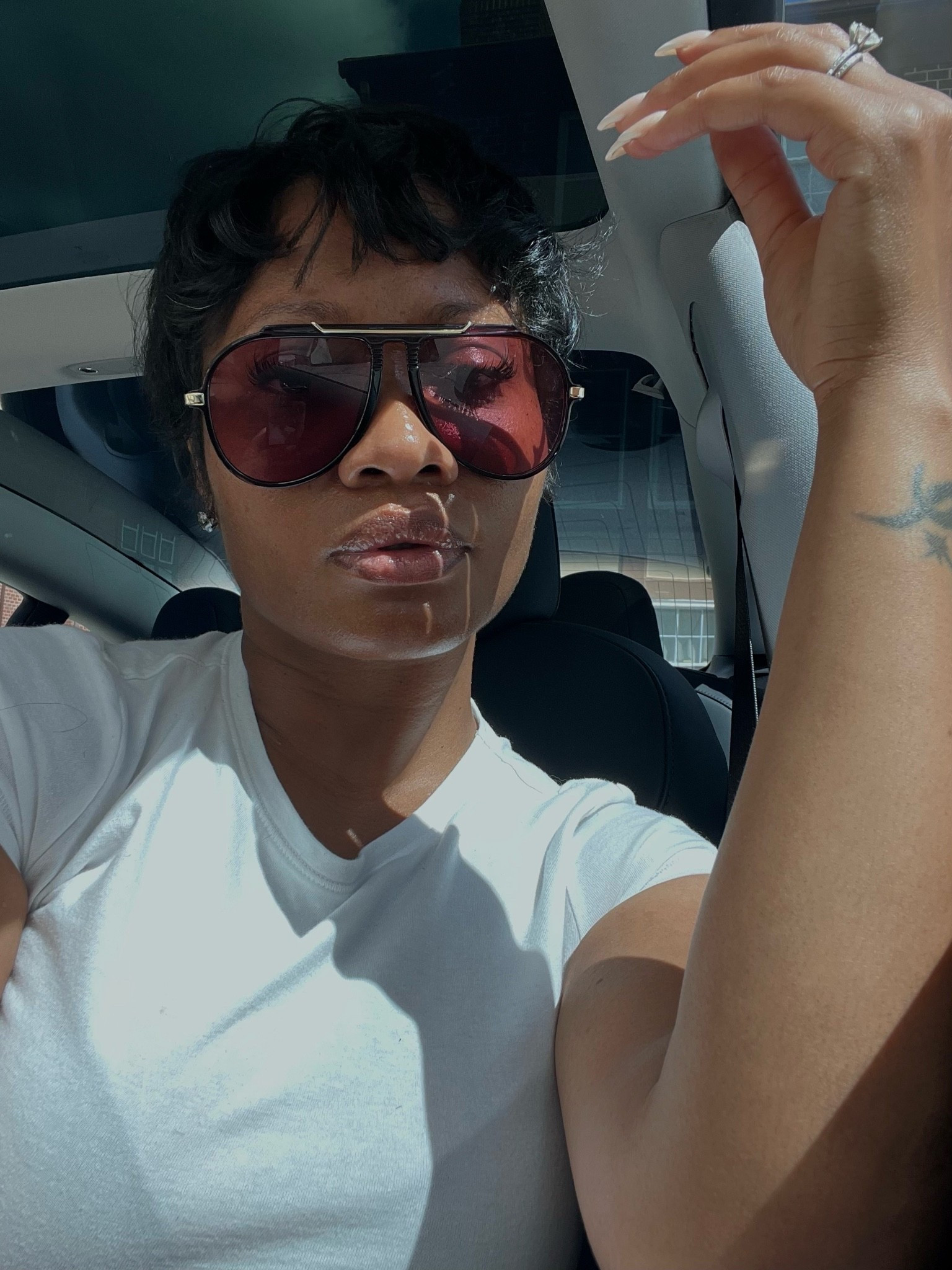 Pixie cut and aviator glasses all summer