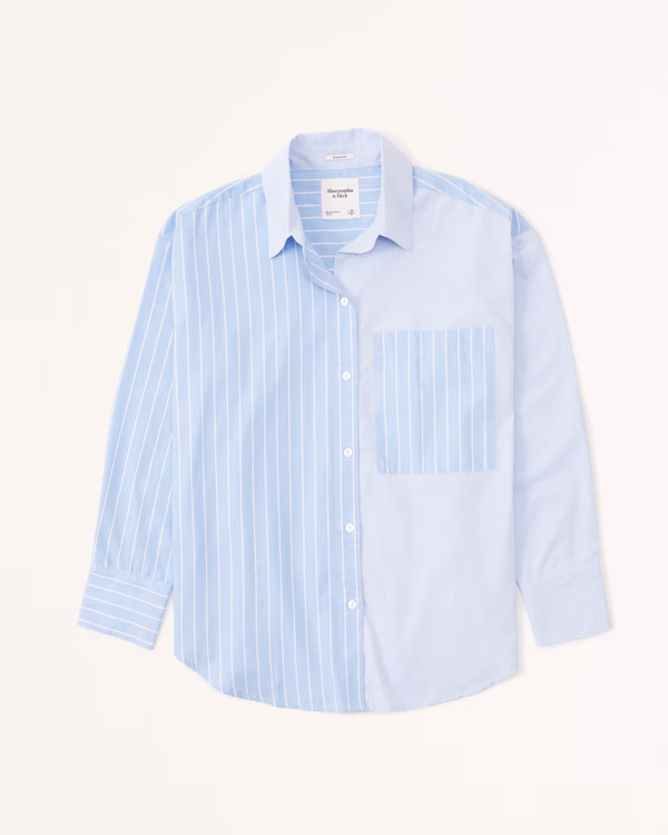 Oversized Poplin Colorblock Button-Up Shirt | Abercrombie & Fitch (US)