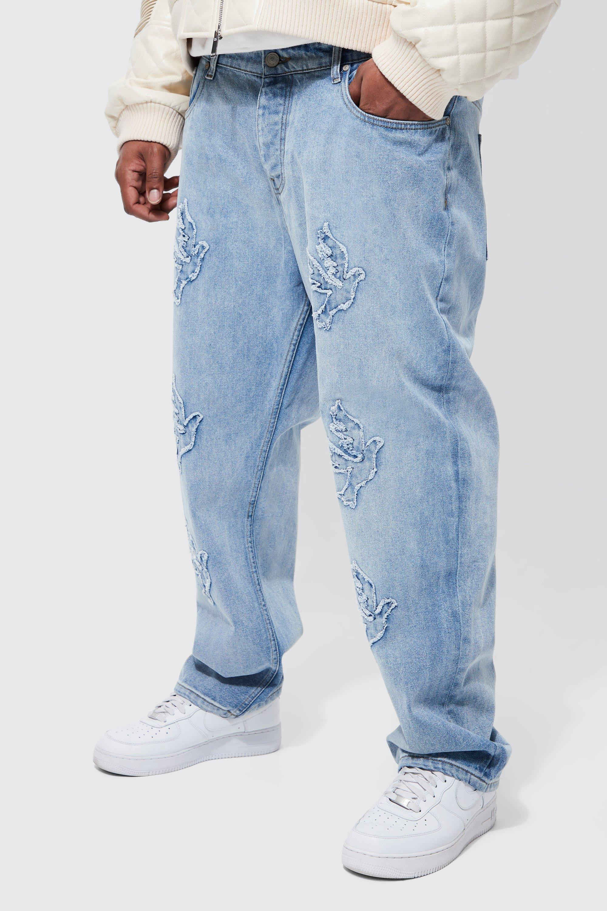 Plus Straight Leg Dove Applique Jean | boohooMAN (US & CA)