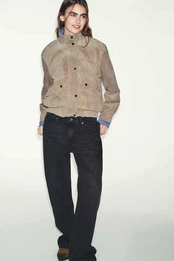 100% SUEDE LEATHER HIGH-NECK JACKET | Zara UK