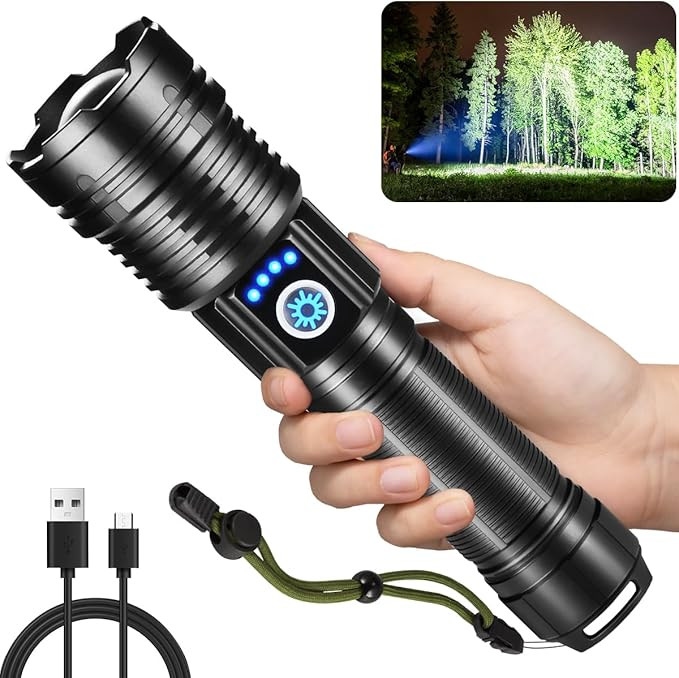 Flashlights High Lumens Rechargeable, Super Bright Flashlight, Adjustable Tactical Flashlight, 5M... | Amazon (US)