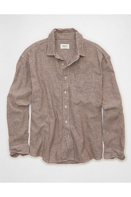 AE Relaxed Fit Linen-Blend Button-Up Shirt Men's Brown XXXL | American Eagle Outfitters (US & CA)