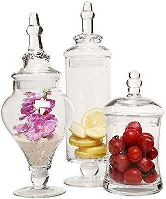 MyGift Designer Clear Glass Apothecary Jars (3 Piece Set) Decorative Weddings Candy Buffet | Amazon (US)
