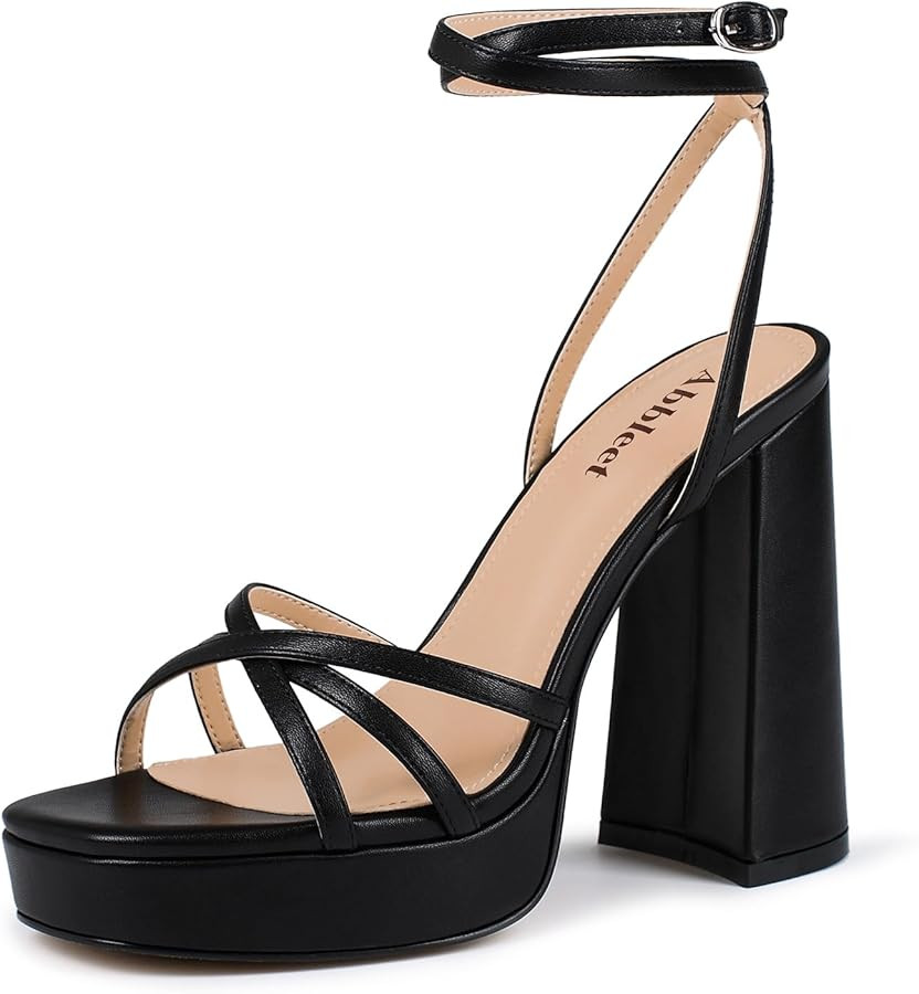 Platform Heels for Women Strappy Block Chunky High Heels Open Toe Ankle Strap Sandals Fashion Lac... | Amazon (US)