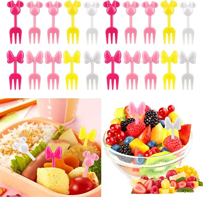 Amazon.com: BABORUI Mouse Head Food Picks for Kids, 20pcs Mini Bow Toddler Fruit Forks, Cute Bent... | Amazon (US)