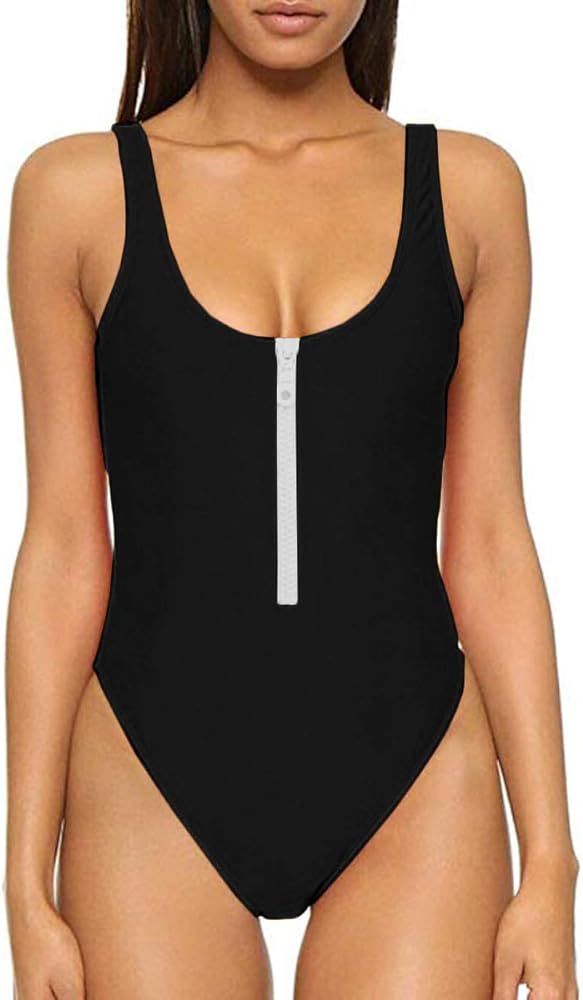 CHYRII Women Sexy Zipper Front Low Back High Cut One Piece Swimsuit Bathing Suit | Amazon (US)