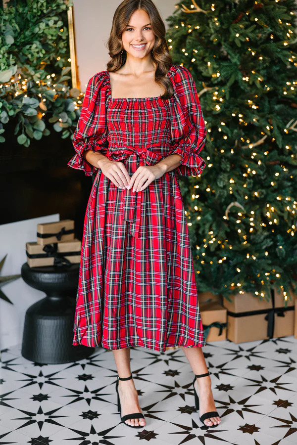 All I Want Red Tartan Plaid Midi Dress | The Mint Julep Boutique