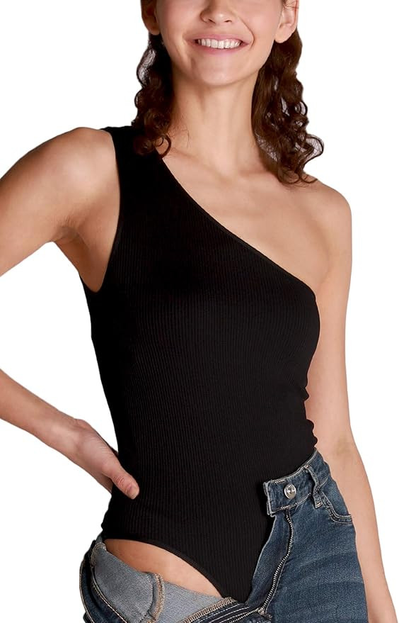 NIKIBIKI Women Seamless Ribbed One Shoulder Bodysuit, Made in U.S.A, One Size | Amazon (US)