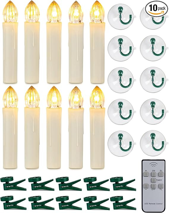 Homemory 10 PCS LED Window Candles with Remote Timer, Battery Operated Flameless Taper Christmas ... | Amazon (US)
