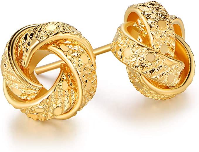 Barzel 18K Gold Plated Woven Love Knot Stud Earrings - Made In Brazil | Amazon (US)