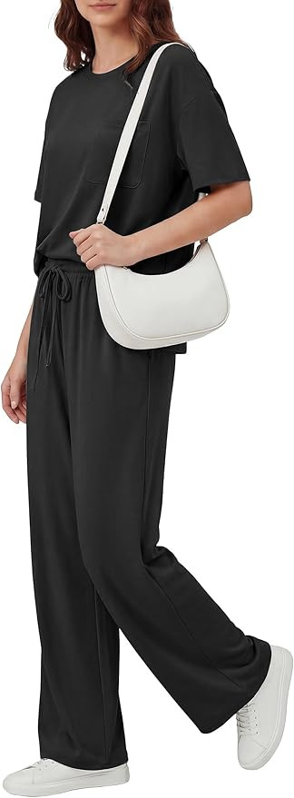 OUGES Women's Lyocell Cotton Pajamas Sets 2 Piece Relaxed Pjs Short Sleeve Top Drawstring Pants L... | Amazon (US)