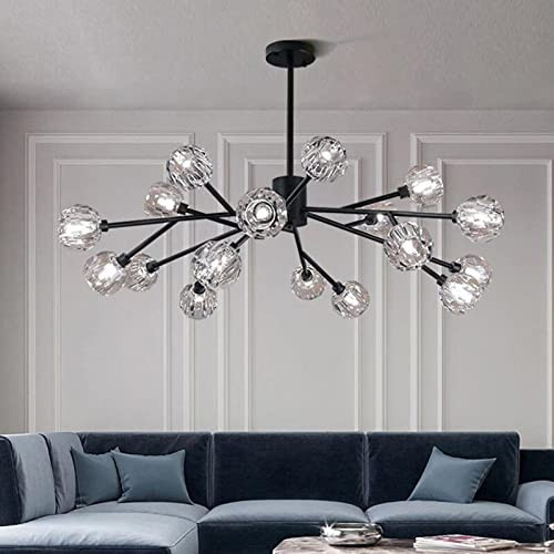 CRETIFITY Modern Chandelier Ceiling Light 18 Light Ceiling Sputnik Chandelier with Globe Crystal Glass Light, Industrial Vintage Ceiling Light Fixture for Kitchen Dining Room Living Room Foyer(Black) | Amazon (US)