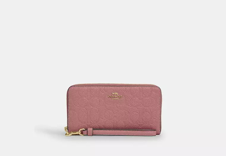 Coach Outlet Long Zip Around Wallet In Signature Leather - Pink, Size: Mini | Coach Outlet US
