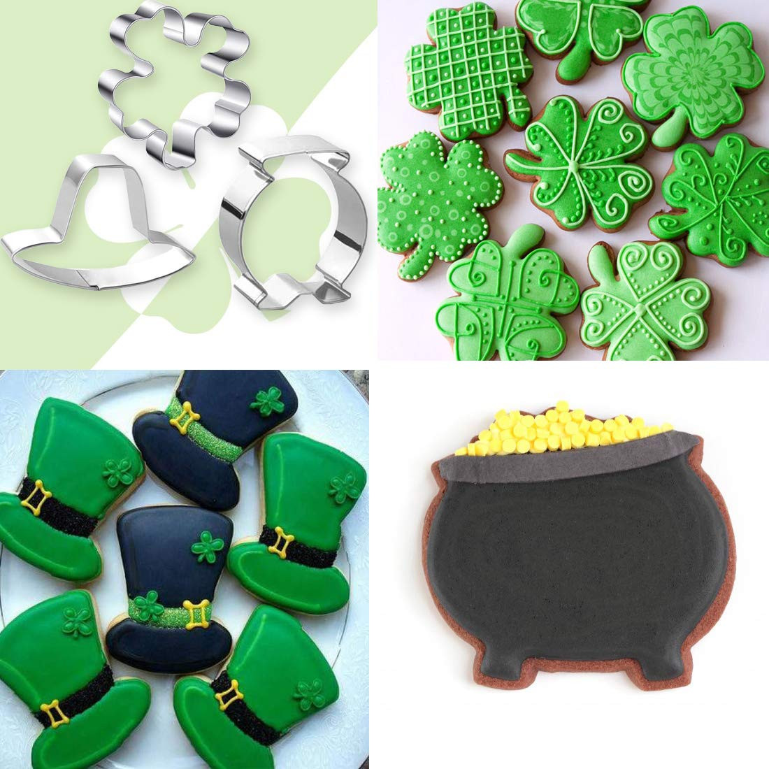 St. Patrick's Day Shamrock Cookie Cutters, 6 Pcs Cookie Cutters Set Shamrock, Four Leaf Clover, B... | Amazon (US)