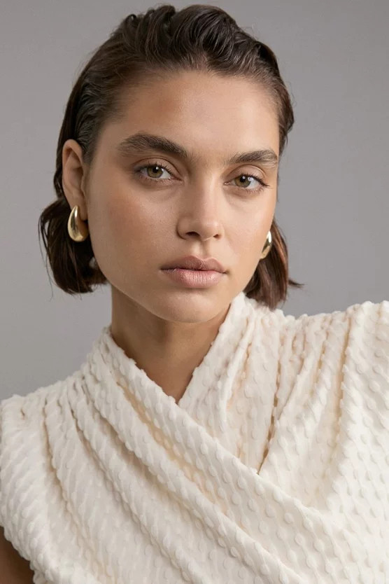 Wrap Textured Jersey V Neck Top | Karen Millen US