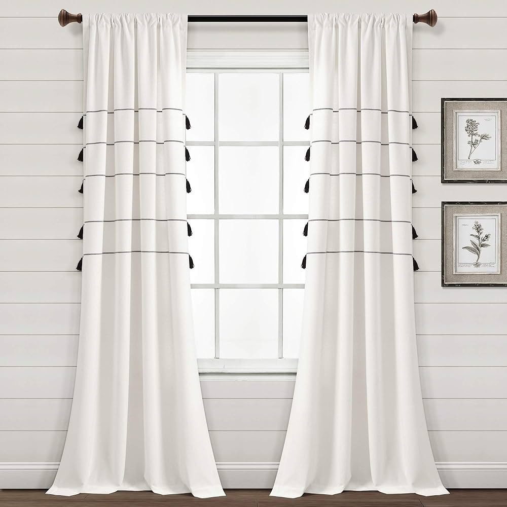 Lush Decor Farmhouse Boho Stripe Woven Tassel Yarn Dyed Cotton Window Curtain Panel Pair, 42" x 8... | Amazon (US)
