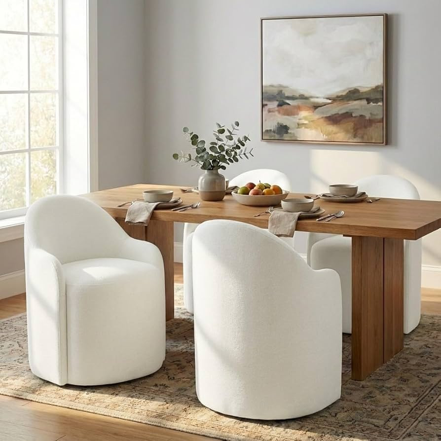Upholstered Dining Chairs with Casters, No Assembly Modern Dining Room Chairs Accent Vanity Chair... | Amazon (US)