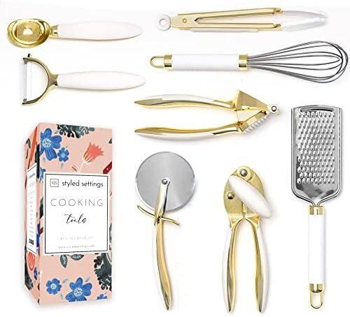 Amazon.com: White & Gold Kitchen Tools and Gadgets - Luxe 8PC Cooking Tools and Gadgets with Anti... | Amazon (US)