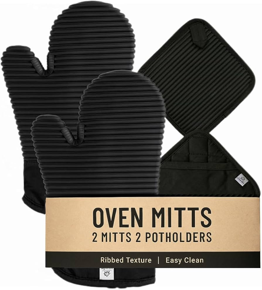 Extra Long Silicone Oven Mitts & Potholders Set - Heat Resistant 500°F Kitchen Gloves with Pot H... | Amazon (US)