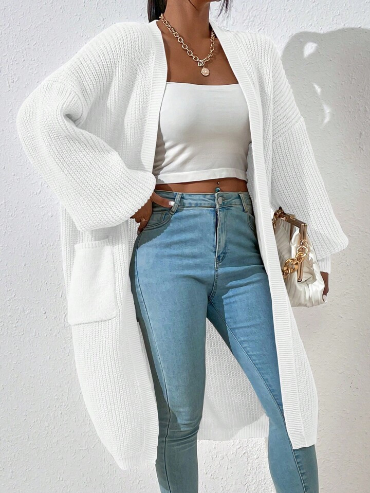 SHEIN Essnce Dual Pocket Drop Shoulder Duster Cardigan | SHEIN USA | SHEIN