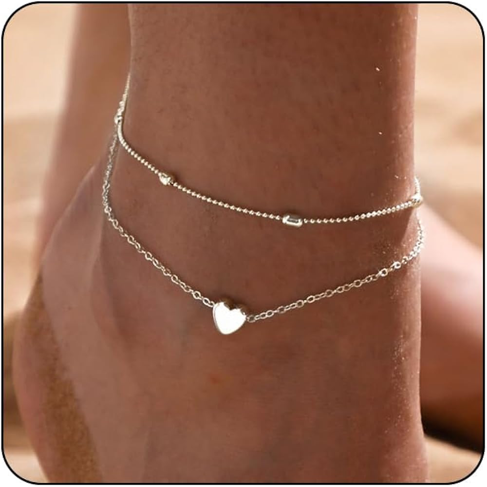 VIROMY Anklets for Women,14K Real Gold Plated Large Ankle Bracelets for Women Waterproof Simple D... | Amazon (US)