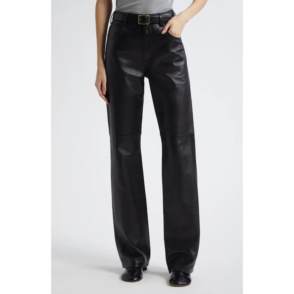 Nili Lotan Joan Straight Leg Leather Pants in Black at Nordstrom, Size 10 | Nordstrom