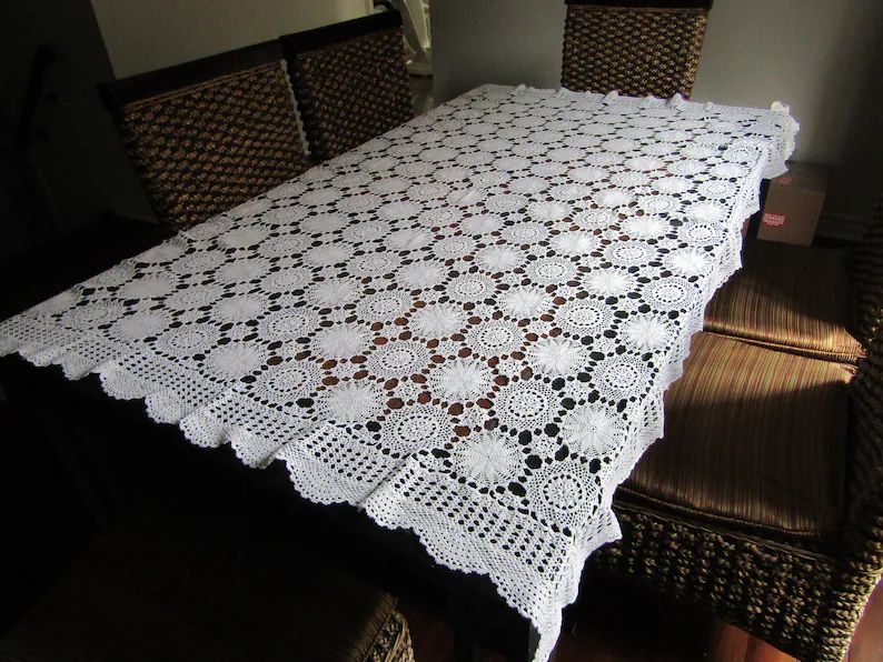 Vintage Crochet Tablecloth - Etsy | Etsy (US)