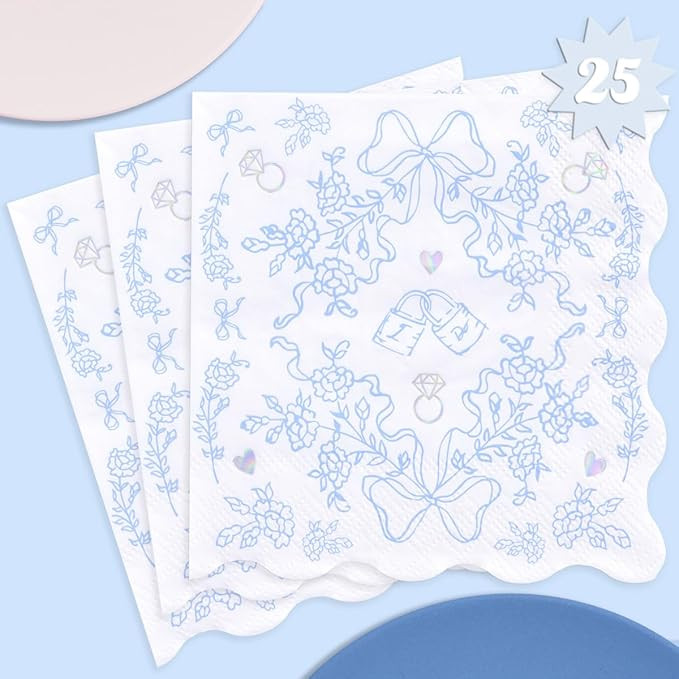 xo, Fetti Something Blue Napkins - 3-ply, 25 pcs | Bachelorette Decorations, Engagement Supplies,... | Amazon (US)