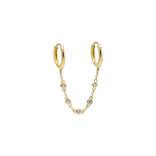 Bezel Chain Double Huggie Earring | Adina Eden