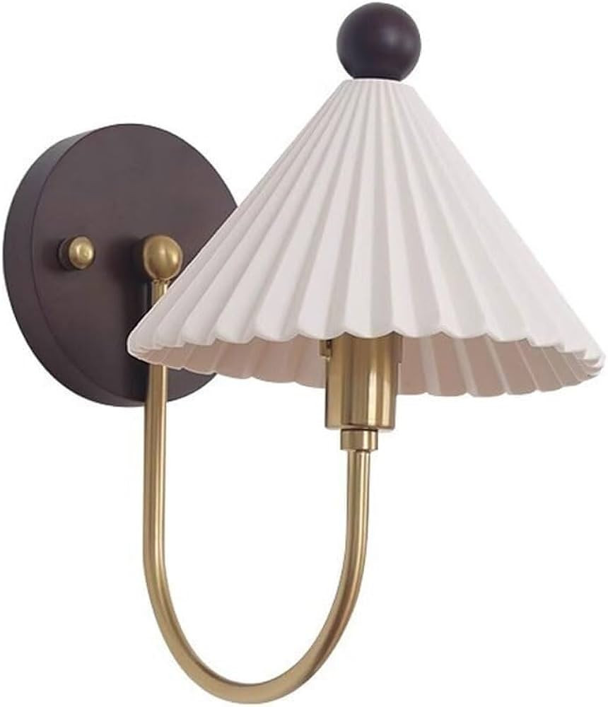 Nordic Bedside Wall Mount Lamp with Pleated Ceramic Shade Retro Wood Wall Sconce Japanese-Style W... | Amazon (US)