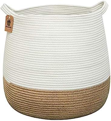 Goodpick Wicker Laundry Basket | 17.71" x 17.71”Cute Round Woven Rope Basket Natural | Living R... | Amazon (US)